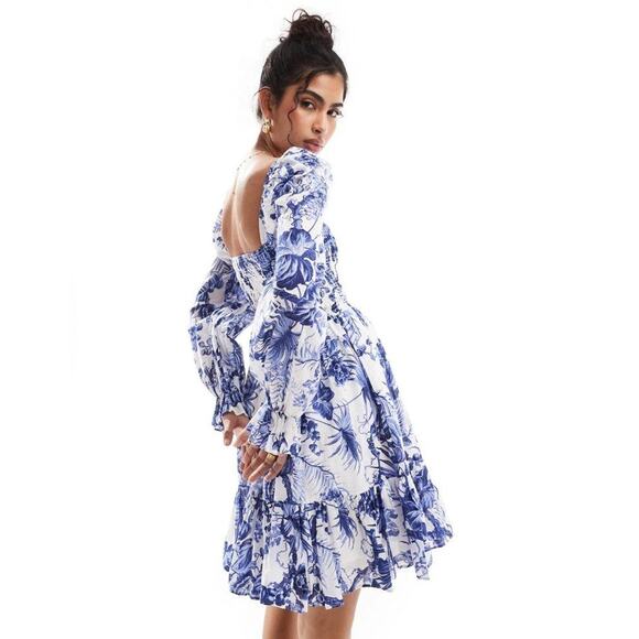 NWT & Other Stories Smocked Bodice Long Sleeve Cotton Mini Dress, size 0 - Picture 1 of 10